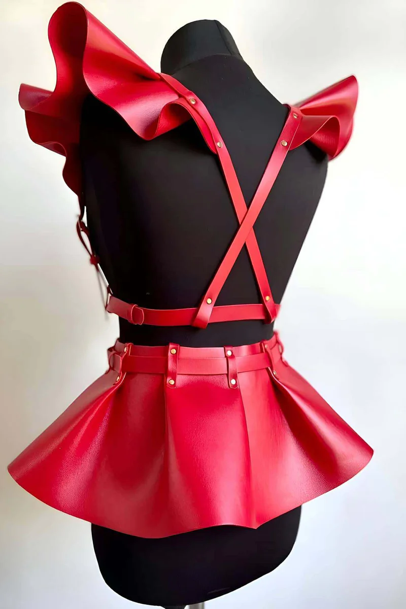 Kırmızı vegan deri harness