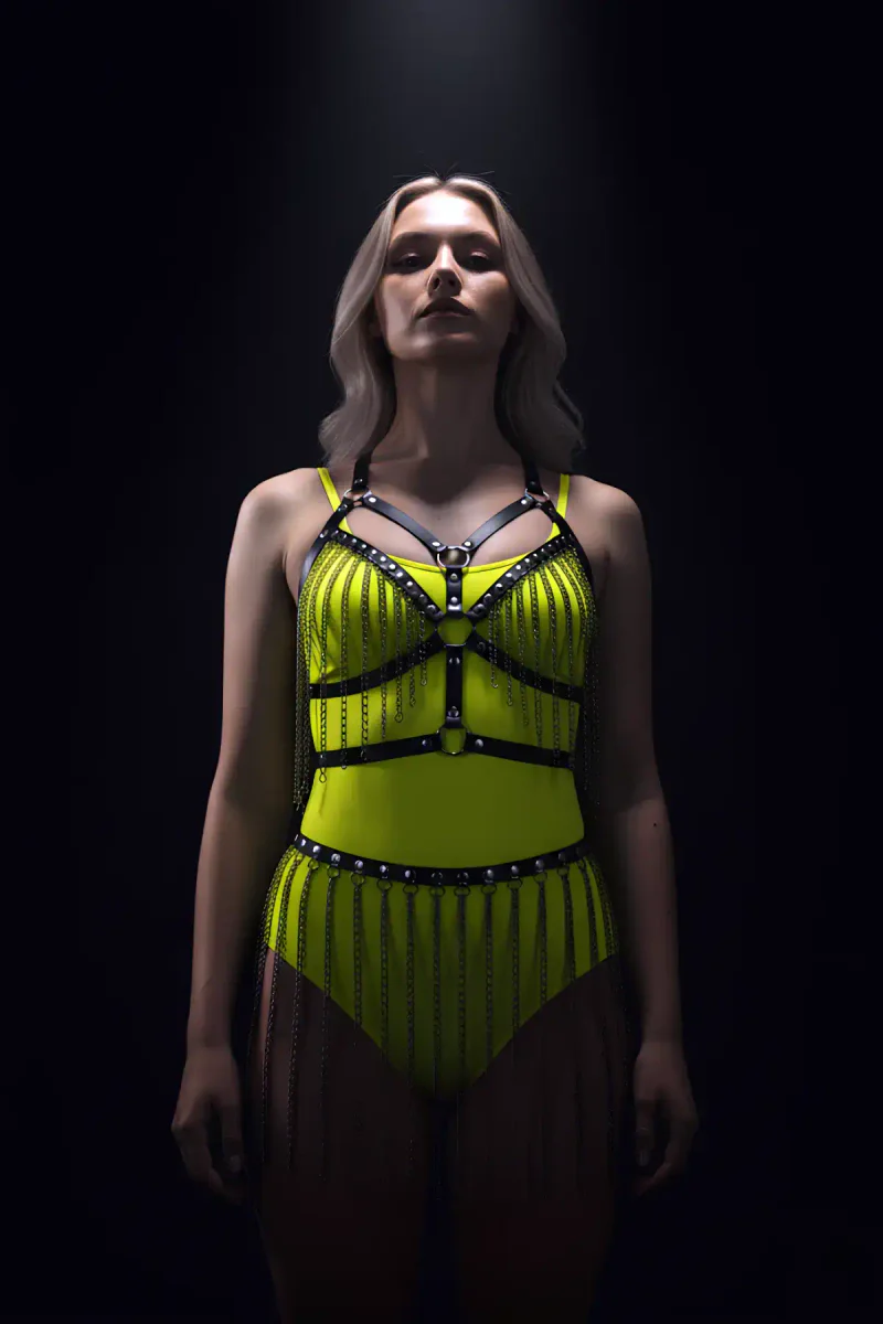Neon Yellow Body Harness Front View with Tier