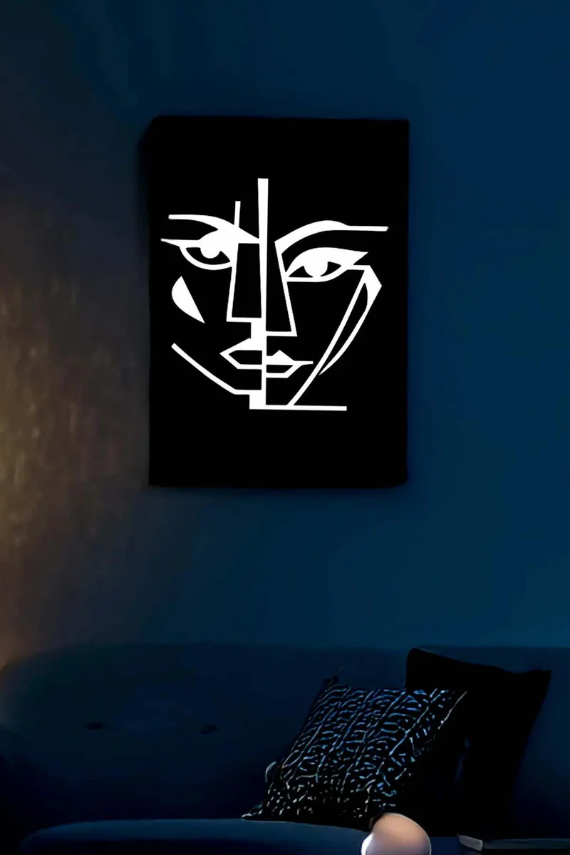 Reflektörlü Soyut Yüz Tablosu Siyah Beyaz Modern Sanat Eseri