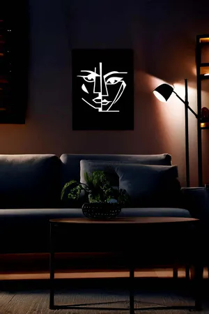 Reflektörlü Soyut Yüz Tablosu Siyah Beyaz Modern Sanat Eseri
