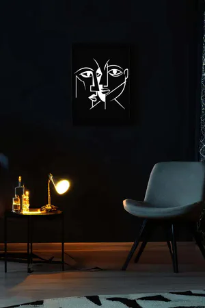 Abstract Cubist Faces Reflective Wall Art Black and White Faux Leather