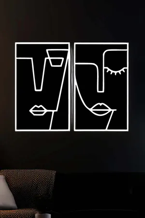 Abstract Face Wall Art Panels Black and White Reflective Lines