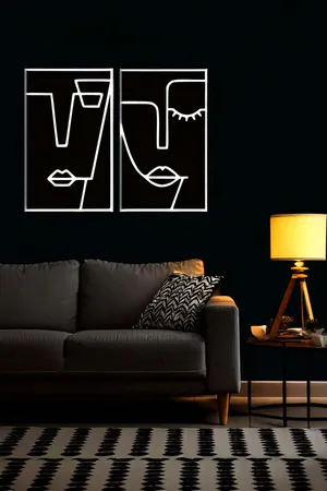 Abstract Face Wall Art Panels Black and White Reflective Lines
