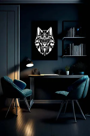 Geometric Wolf Head Reflective Canvas Wall Art Black White Abstract
