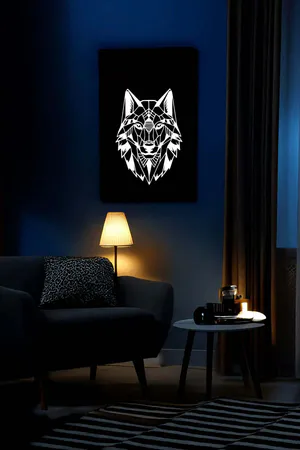 Geometric Wolf Head Reflective Canvas Wall Art Black White Abstract