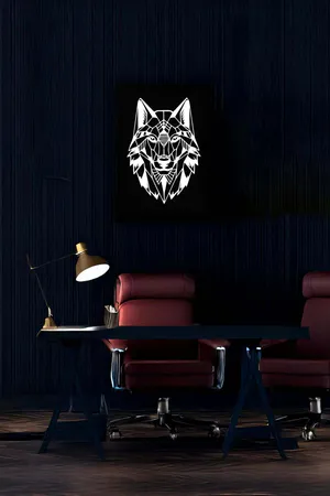 Geometric Wolf Head Reflective Canvas Wall Art Black White Abstract