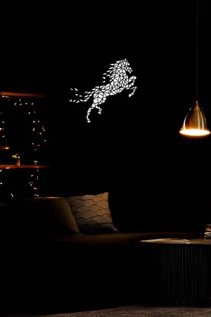 Geometric Horse Reflective Wall Art Black Faux Leather Modern Design