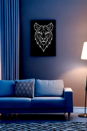 Geometric Lion Wall Decor White Faux Leather Reflective Art Modern Style