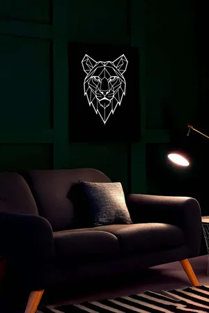 Geometric Lion Wall Decor White Faux Leather Reflective Art Modern Style