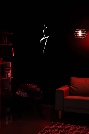 Reflektörlü Kadın Silüeti Deri Duvar Tablosu Siyah