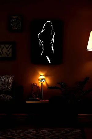 Reflektörlü Kadın Silüeti Siyah Deri Dekoratif Tablo, minimalist beyaz silüet