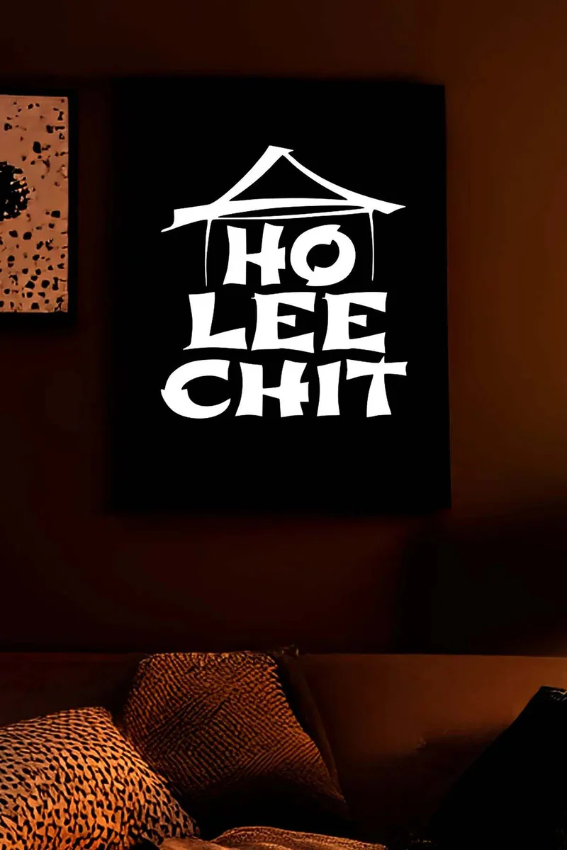 Siyah Reflektörlü "Ho Lee Chit" Duvar Dekoru Sanat Tablosu