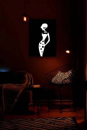 Reflective Polka Dot Silhouette Wall Art Black White Faux Leather