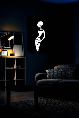 Reflective Polka Dot Silhouette Wall Art Black White Faux Leather