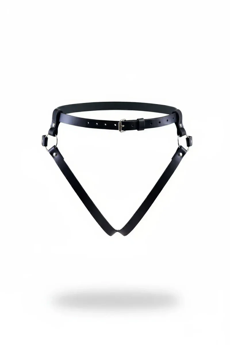 Black Faux Leather Hip Harness Thong Garter Belt Adjustable