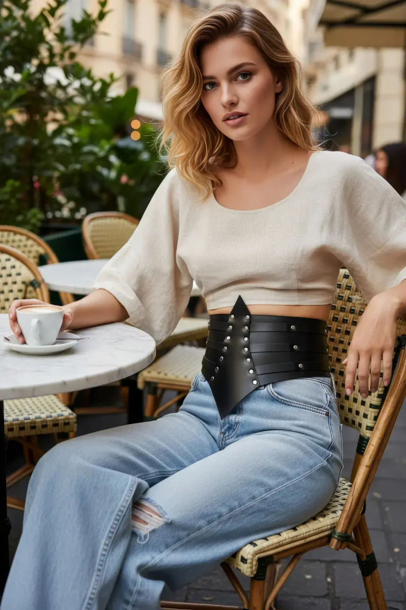 Women's fashion black studded faux leather