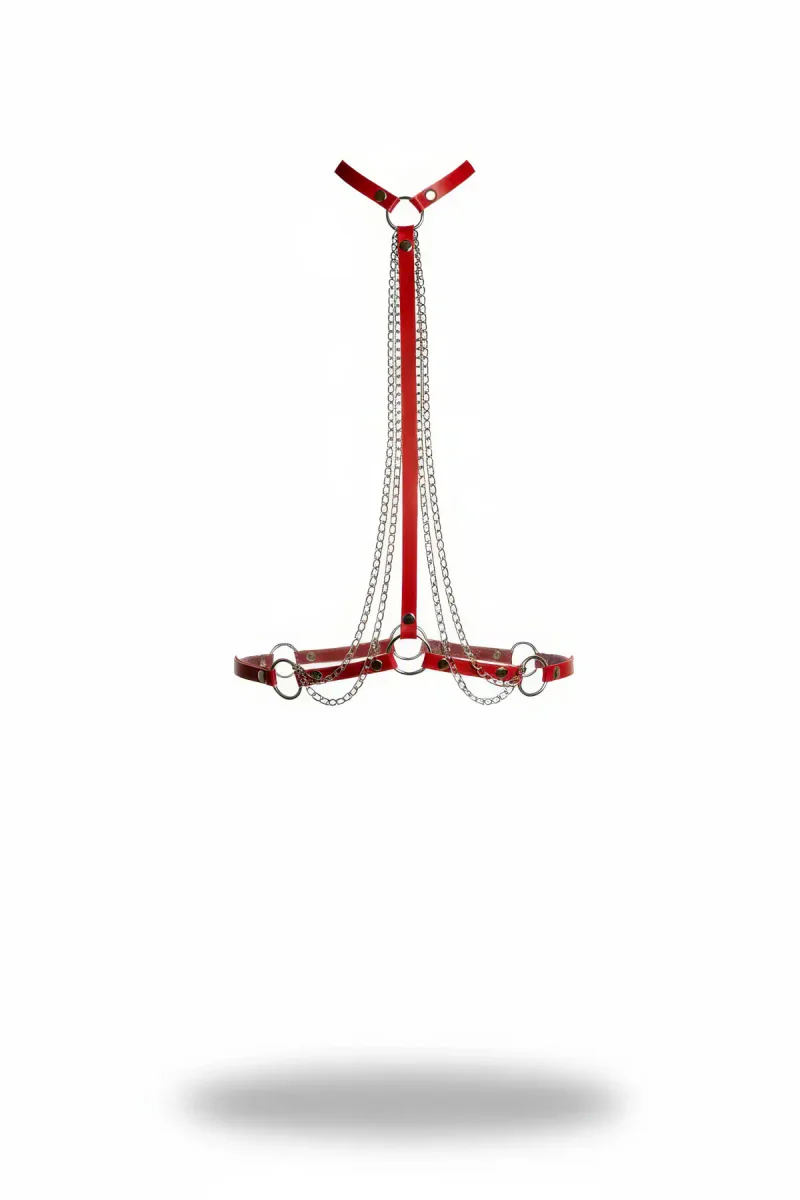 Red Vegan Leather Body Harness Front View with
