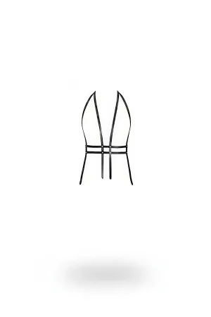 Black V-Neck Strappy Faux Leather Chest Harness for Women