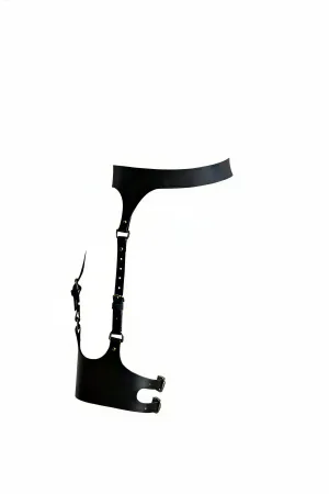 Black Vegan Leather Garter Leg Harness Adjustable Buckles