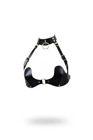 Siyah Faux Leather Göğüs Harness Boyunluklu O Halka Detaylı