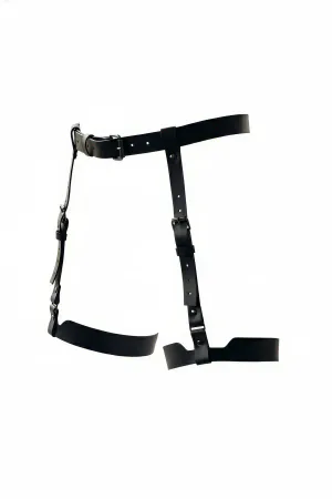 Black Faux Leather Single Leg Garter Harness Adjustable Waist Thigh Straps