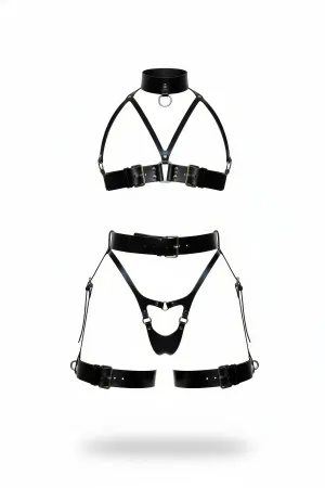 Siyah Faux Leather Full Body Harness Takımı Kadınlar İçin Boyun Halkası Detaylı