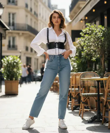 Black Faux Leather Lace-Up Corset Waist Harness Women Street Style