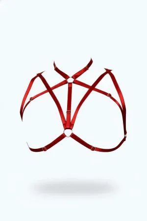Red Satin Chest Harness Adjustable Strappy Lingerie Style
