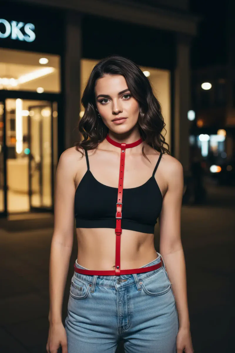 Red Fashion Harness Top Front