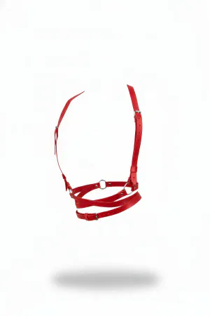 Red Vegan Leather Chest Harness with Central O-Ring and Adjustable Straps
