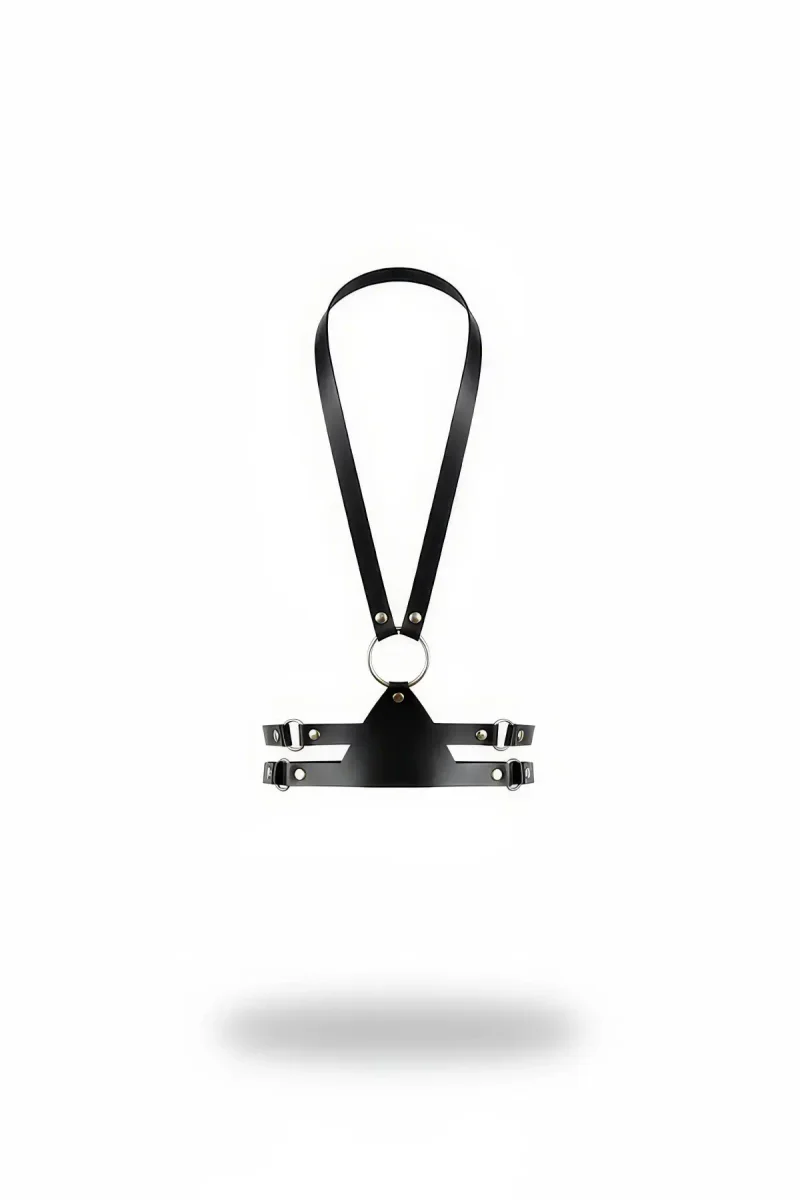 Black Faux Leather Minimalist O-Ring Chest Harness with Adjustable Straps