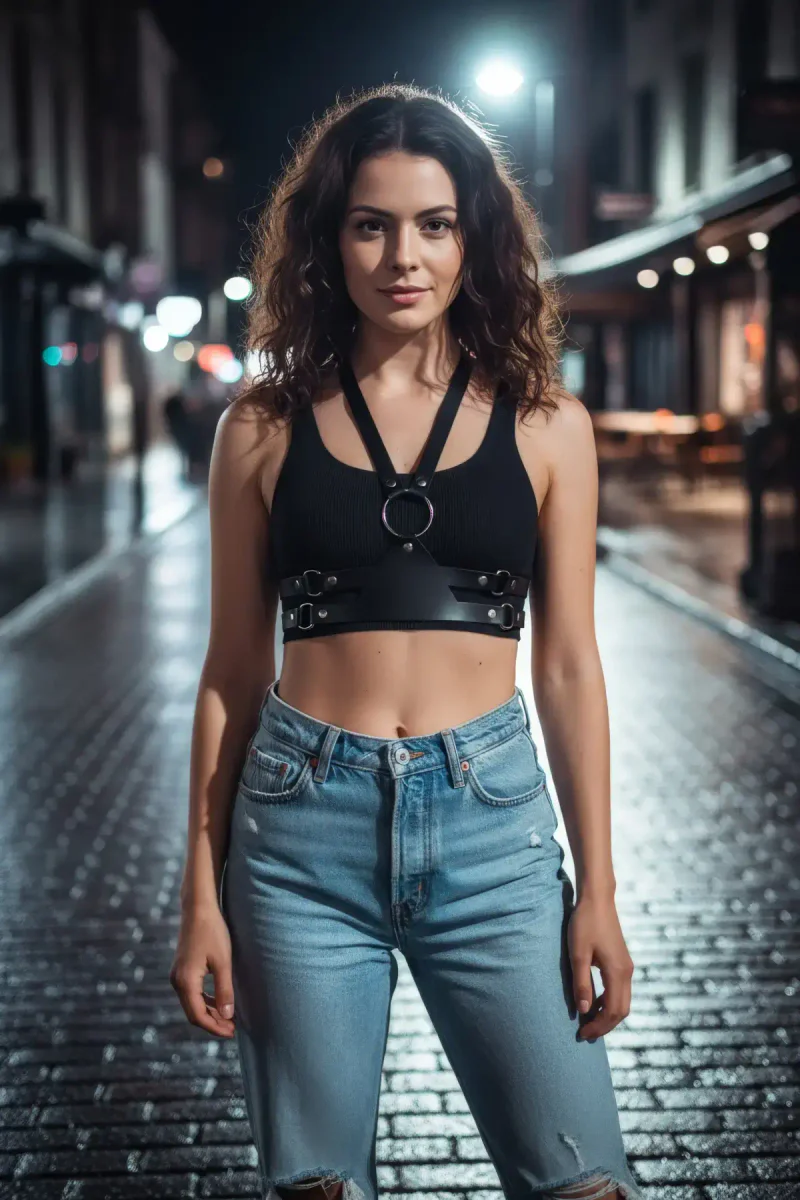 Black vegan leather chest harness