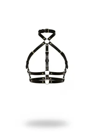 Black Faux Leather Halter Chest Harness Multi-Strap Design