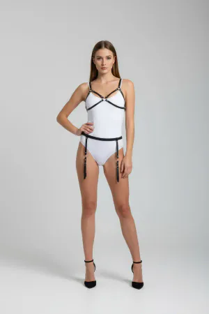 Black Faux Leather Body Harness Set Women Adjustable Thigh Straps