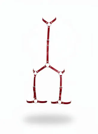 Kırmızı Kadın Body Harness Boyun Ve Bacak Detaylı Metal Halkalı - APFT234