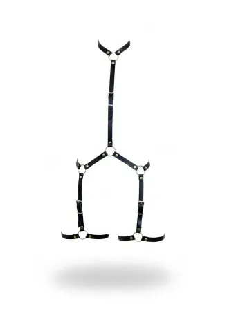 Siyah Faux Leather Body Harness Kadın Ayarlanabilir Bacak Detaylı