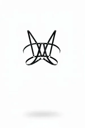 Black Faux Leather Strappy Chest Harness with Silver O-Ring and Studs