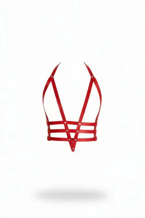 Red Faux Leather Strappy Chest Harness Women Adjustable