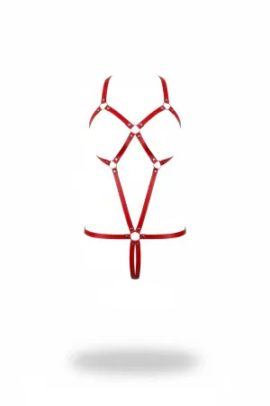 Kırmızı Body Harness Deri Metal Halkalı Vücut Aksesuarı - APFT240