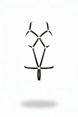 Siyah Body Harness Metal Halkalı Çapraz Vücut Kuşamı - APFT240