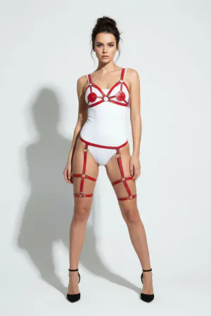 Red Patent Faux Leather Strappy Body Harness Set with O-Rings