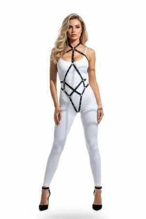Black Faux Leather Full Body Harness with O-Ring Detail and Adjustable Straps
