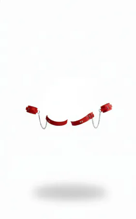 Red Faux Leather Wrist Thigh Harness Set Adjustable Chains