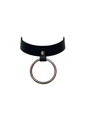 Black faux leather choker with silver O-ring