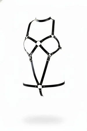 Siyah Faux Leather Body Harness Choker Yaka O-Ring Detaylı