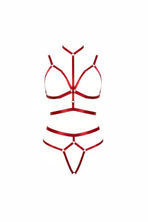Red Strappy Body Harness Set with High Collar O-Rings