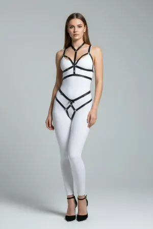 Black Strappy Body Harness Faux Leather Bra Top Waist Detail