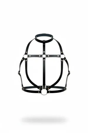 Black Caged Faux Leather Body Harness with Choker and O-Rings