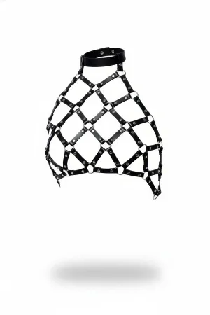 Black Faux Leather Cage Chest Harness with Rivets Neck Collar