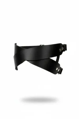 Black faux leather wide cross-band choker harness